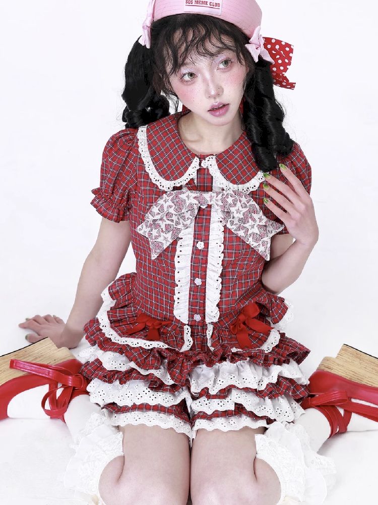 Plaid Short Sleeve Blouse【s0000012189】