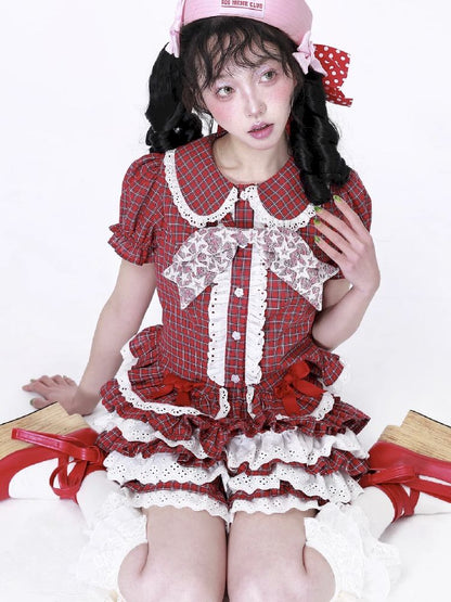 Plaid Short Sleeve Blouse【s0000012189】