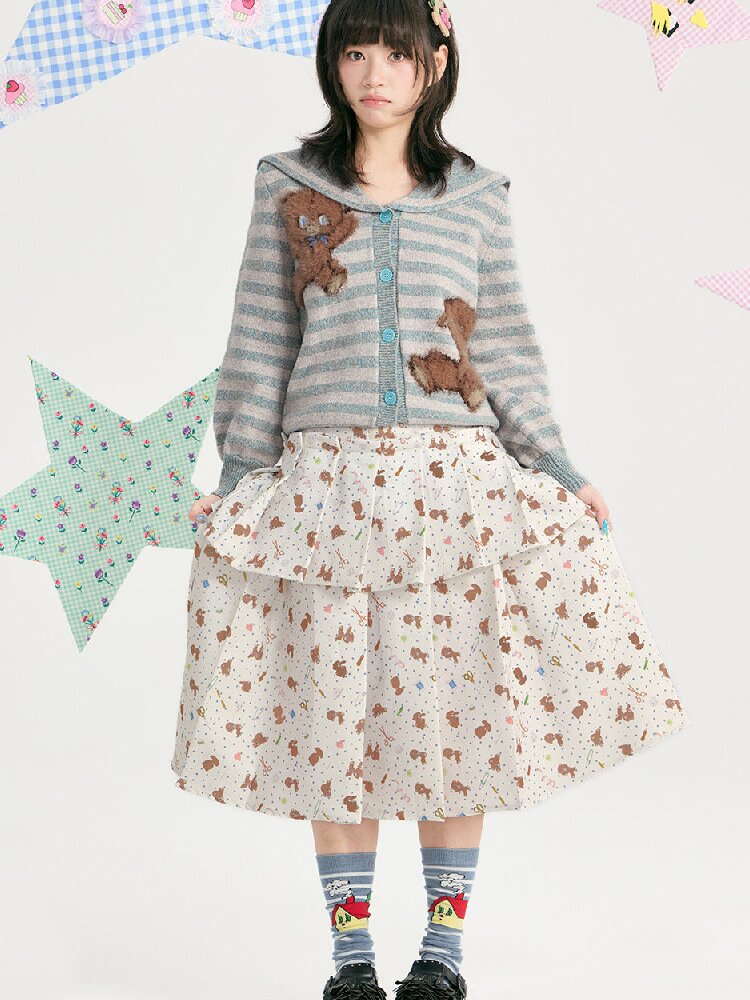 Bear Floral Pleated Short Skirt【s0000018723】
