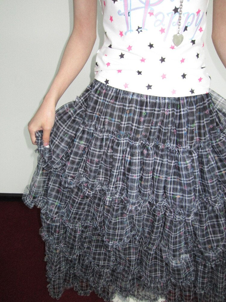 Star Check Heavy Mesh Long Skirt【s0000018655】