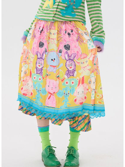 Graffiti Pleated Lace Slimming Skirt【s0000016194】
