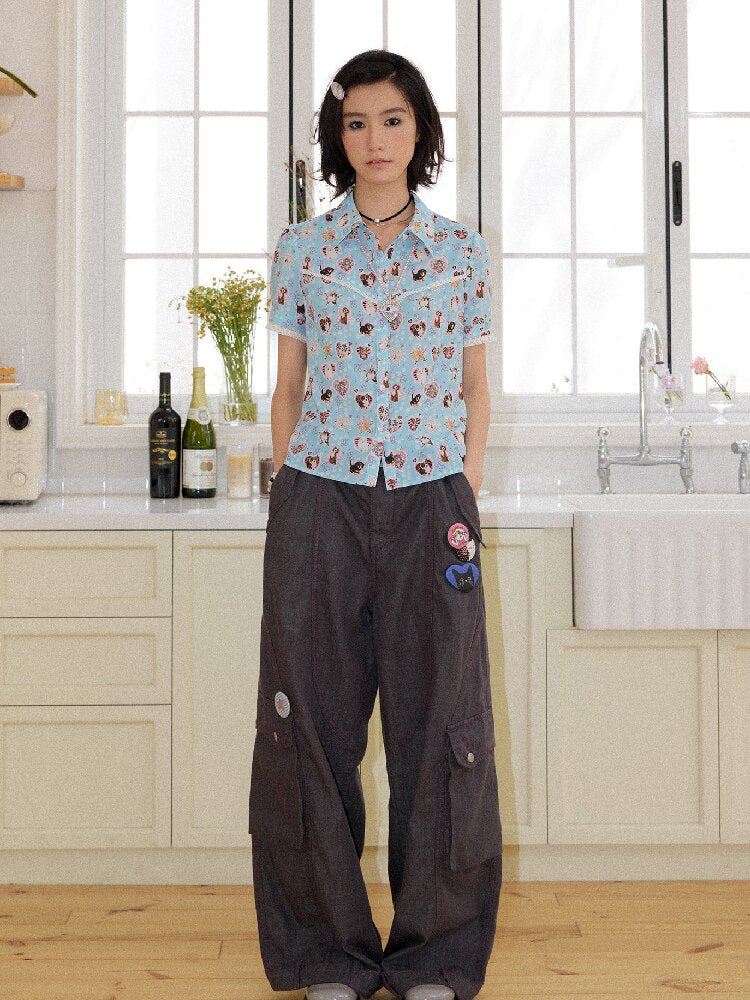 Lace Printed Short Sleeve Shirt【s0000016653】