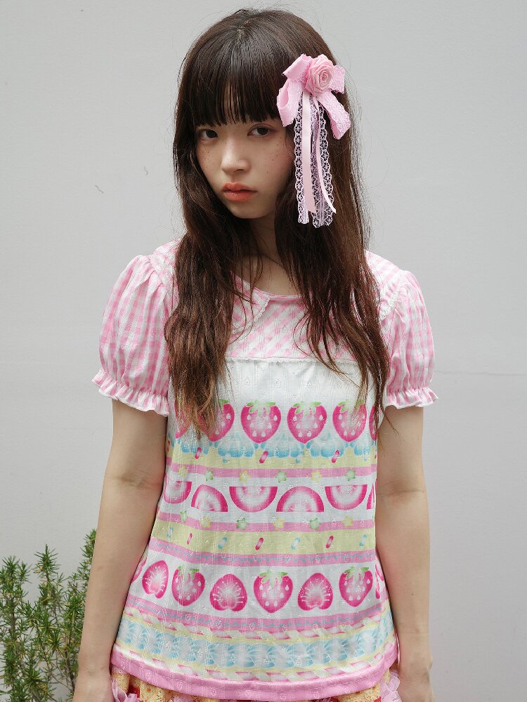 Strawberry Lime Print Loose T-Shirt【s0000017765】