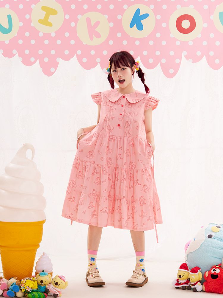 Animal Angel Fly Sleeve Pink Dress【s0000013188】