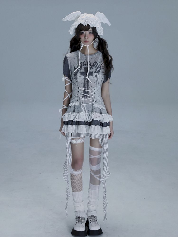 Irregular Lace Skirt Long Tee【s0000013485】