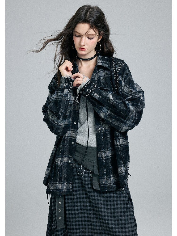 Plaid Strap Torn Long-Sleeved Shirt【s0000016258】