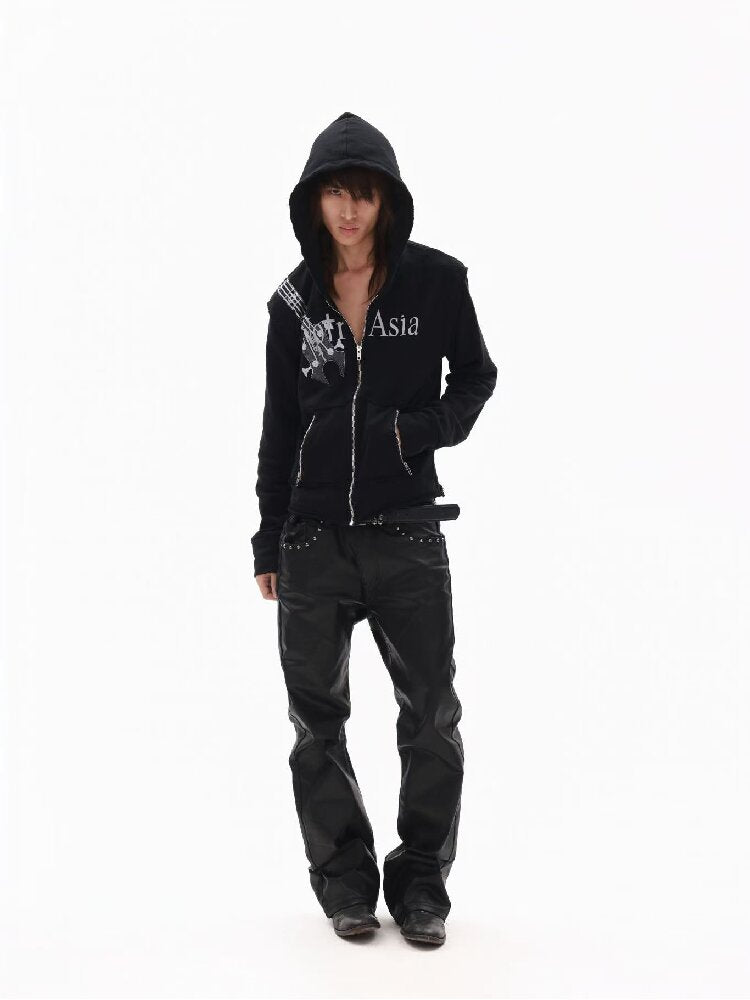 Silver Foil Dark Metallic Zip Hoodie【s0000018363】