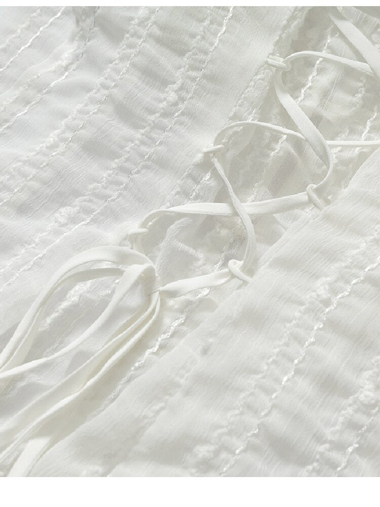 Ruffle Bead Patchwork Chiffon Shirt【s0000016981】