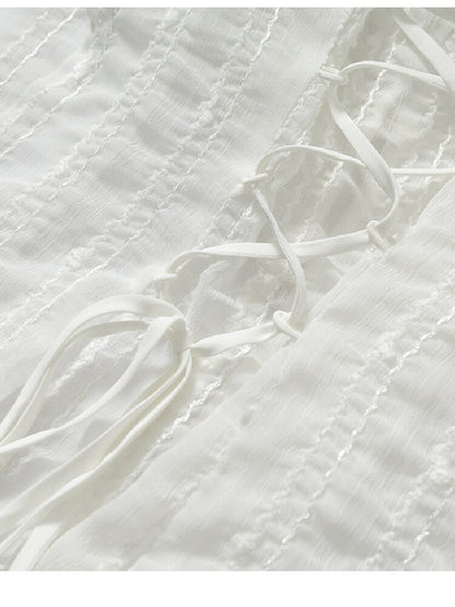 Ruffle Bead Patchwork Chiffon Shirt【s0000016981】