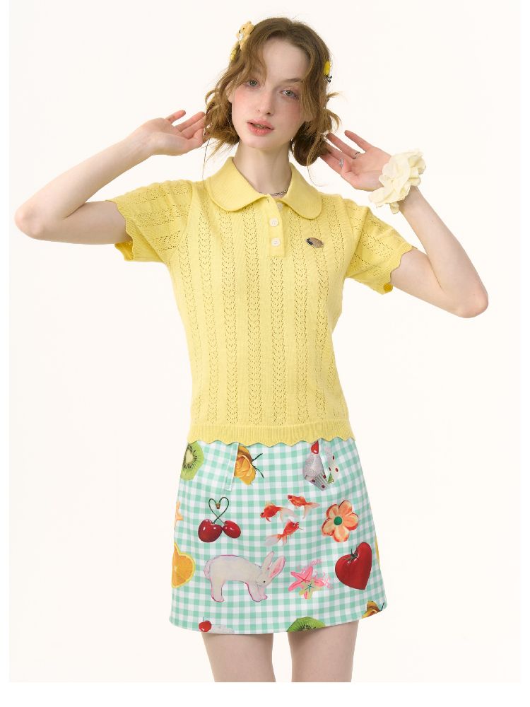 Doll Neck Knit Short Sleeve T-shirt【s0000012235】