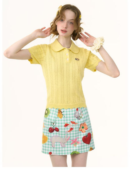 Doll Neck Knit Short Sleeve T-shirt【s0000012235】
