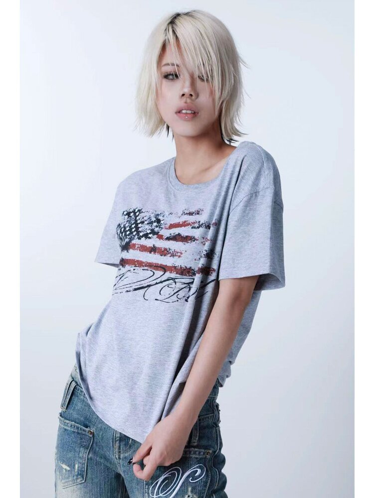 Star Flag Vintage Print T-shirt【s0000016626】