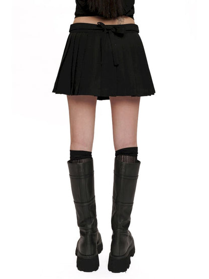 Square Buckle Adjustable Tie Bow Pleated Skirt【s0000012533】