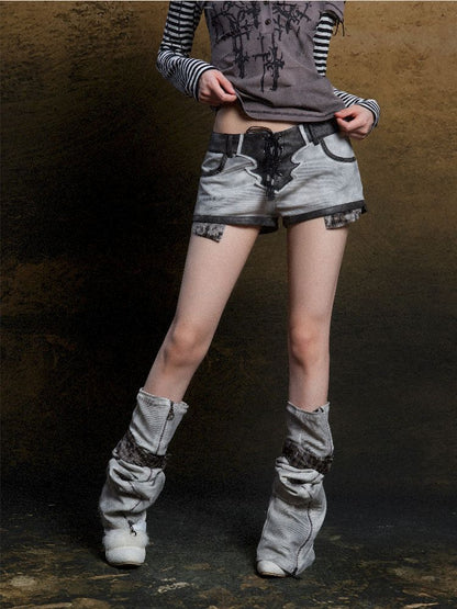 낮은 허리 반바지 2 개 레깅스 [S000011805]