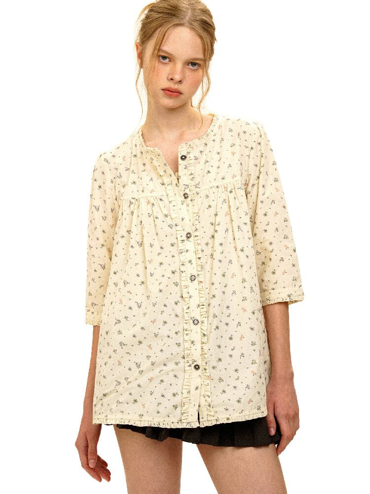 Hand Painted Floral Lace Shirt【s0000017933】