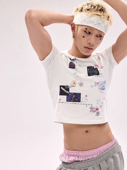 Sticker Printed Rhinestone T-Shirt【s0000011794】