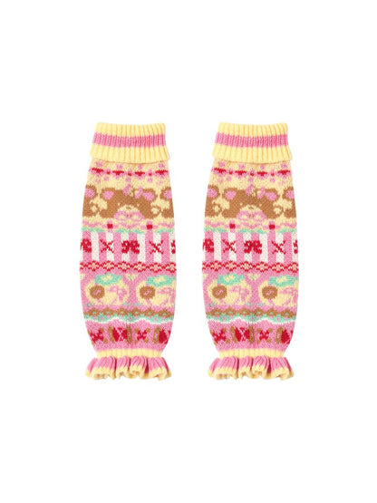 Yellow Pink Wool Lace Leg Cover【s0000015577】