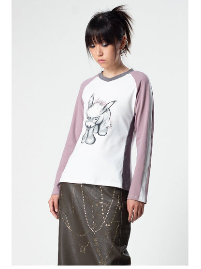 Distressed Contrast Long Sleeve Tee【s0000018043】