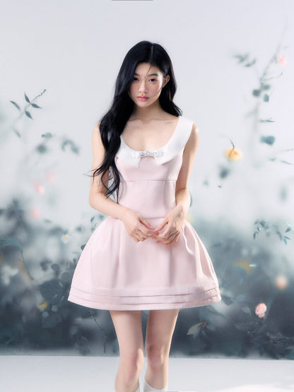 Satin Glossy U-Neck Puffy Dress【s0000015914】