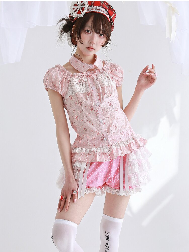 Pink Polka Dot Short Sleeve Shirt【s0000016555】