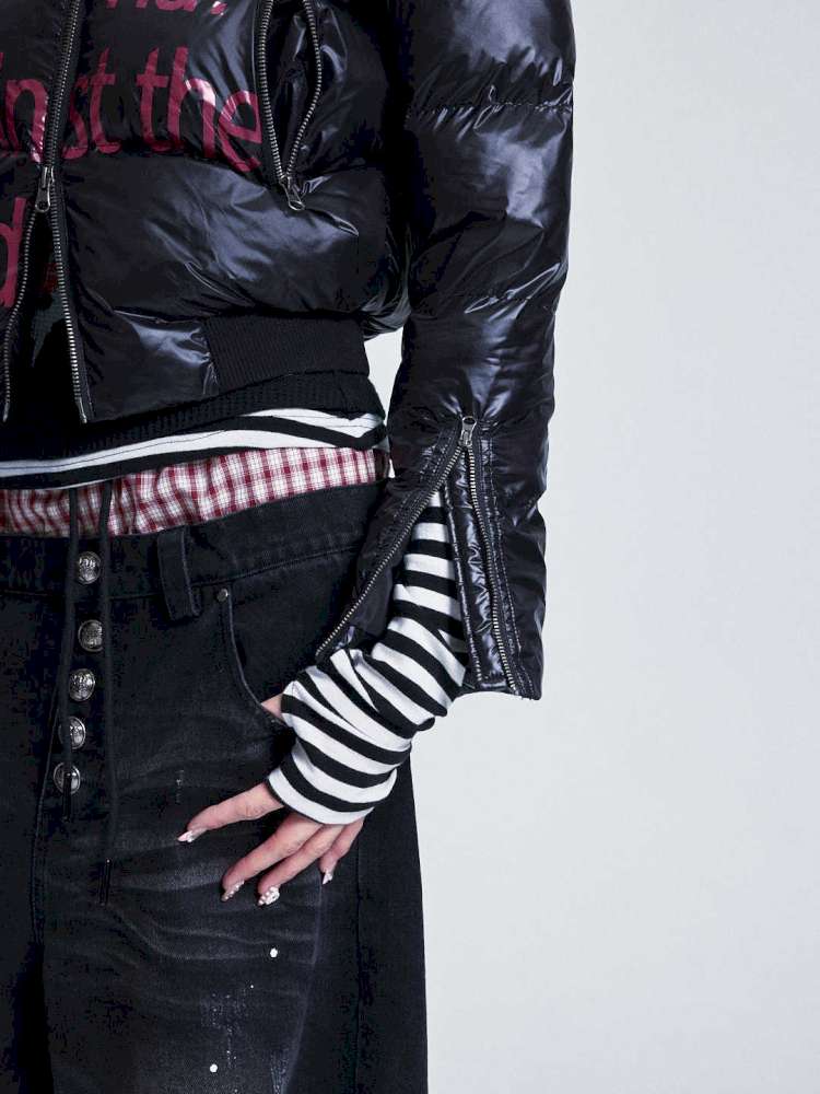 Two Tone Monogram Zip Padded Coat【s0000015012】