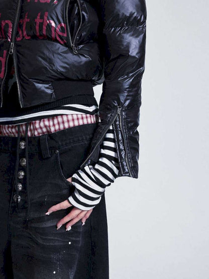 Two Tone Monogram Zip Padded Coat【s0000015012】