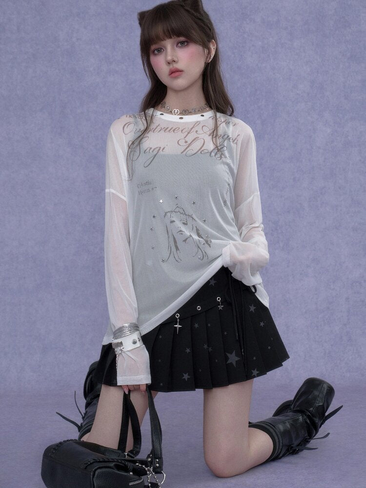 Fighting Spirit Mesh Print Casual T-shirt【s0000017269】