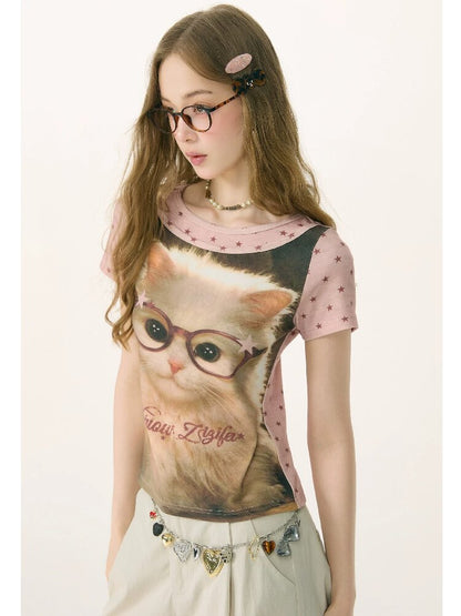 Retro Vintage Cat Print T-Shirt【s0000016855】