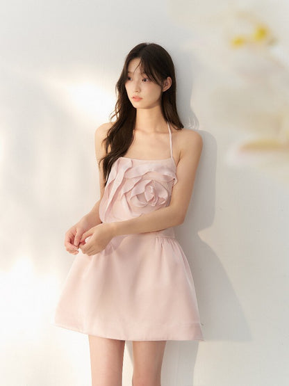 Satin Rose Halter Puffy Dress【s0000016876】