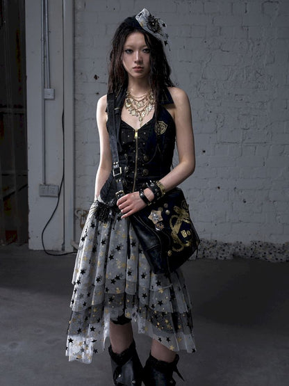 Gold foil print heavy-duty leather shoulder bag【s0000012778】