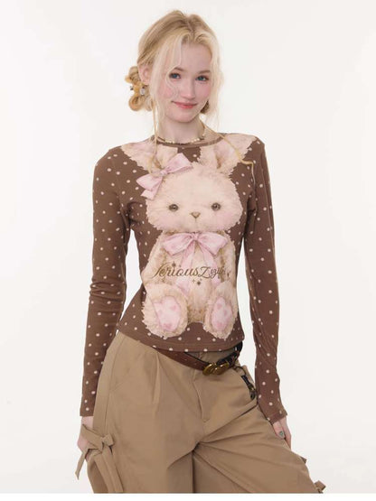 Honey Rabbit Polka Dot Print Top【s0000015434】