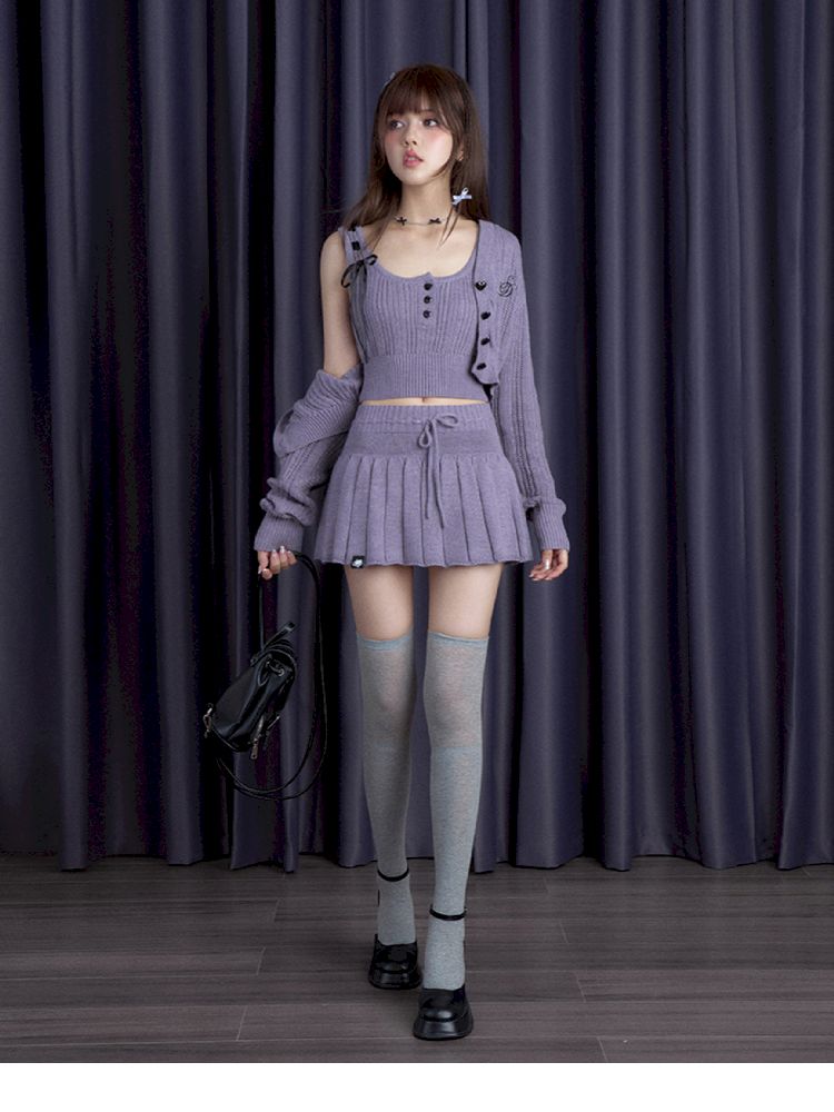 Knitted camisole cardigan skirt set【s0000010119】