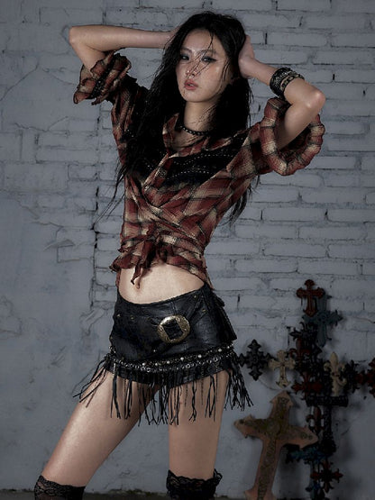 Flare Mid Sleeve Tie Short Blouse【s0000011820】