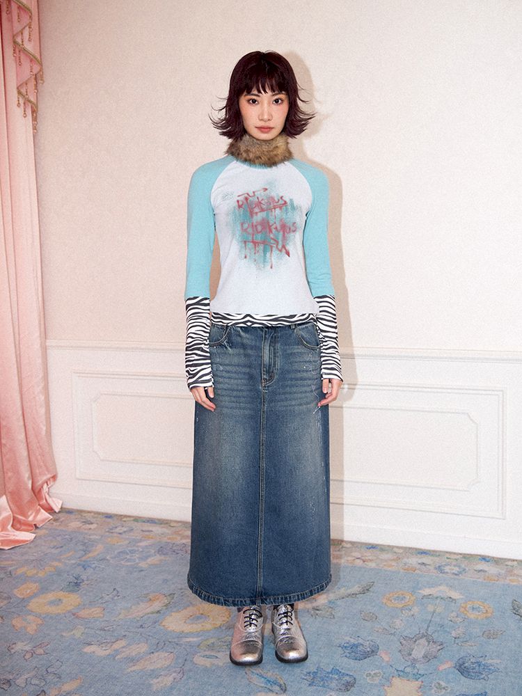 Low- Waisted Denim Mid-Length Half Skirt【s0000011643】
