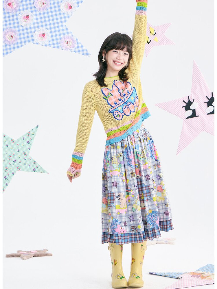 Yellow Cute Cute Mesh Knit Cover Up Sweater【s0000018370】