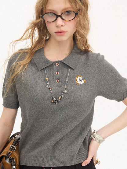 Pony Pigtails Polo Knitted Shirt【s0000015897】