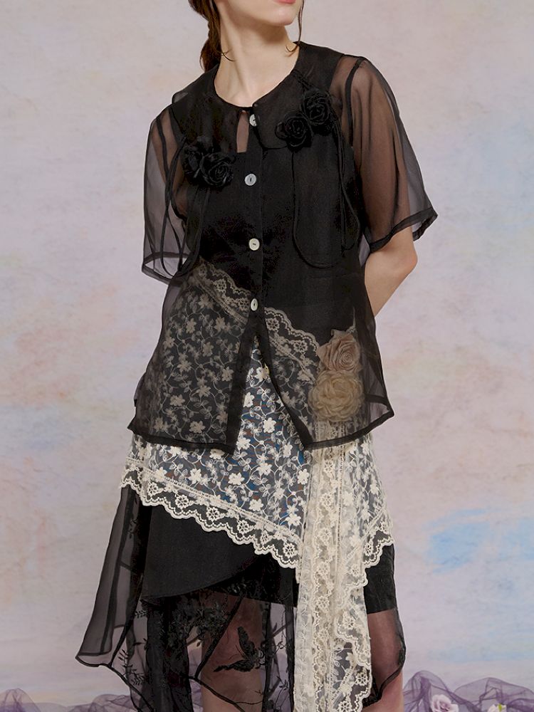 French retro tie shirt【s0000013586】