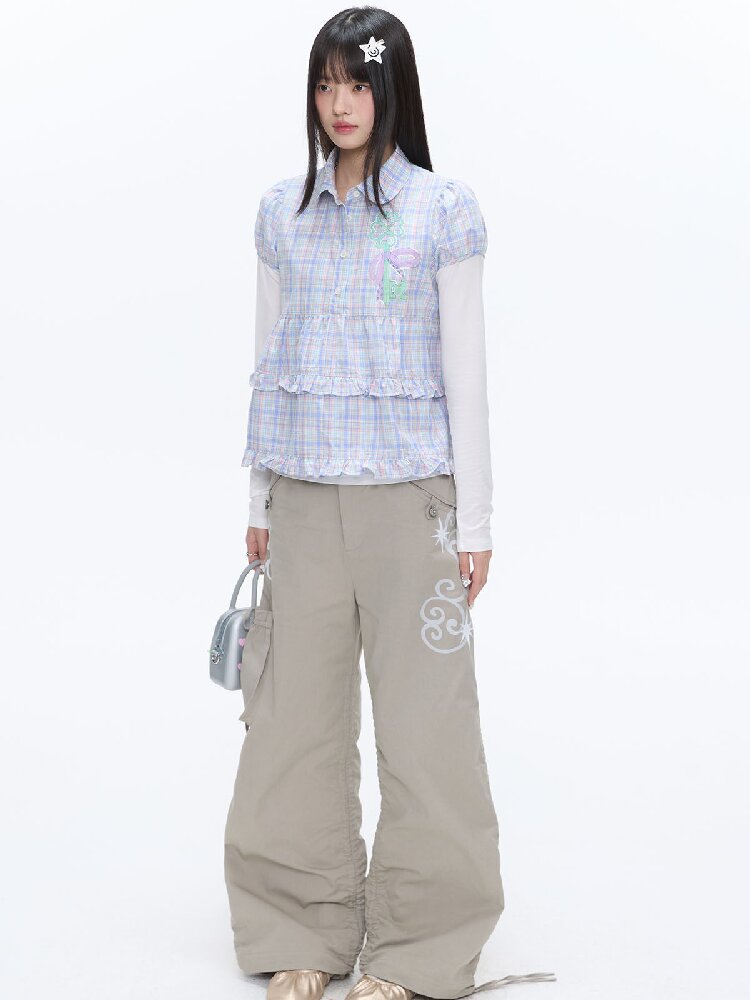 Purple Plaid Lace Short Sleeve Shirt【s0000016405】