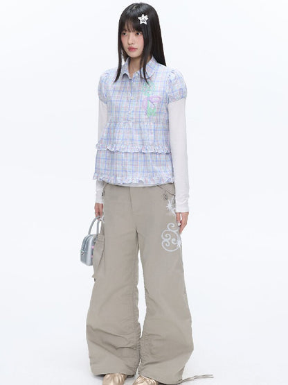 Purple Plaid Lace Short Sleeve Shirt【s0000016405】