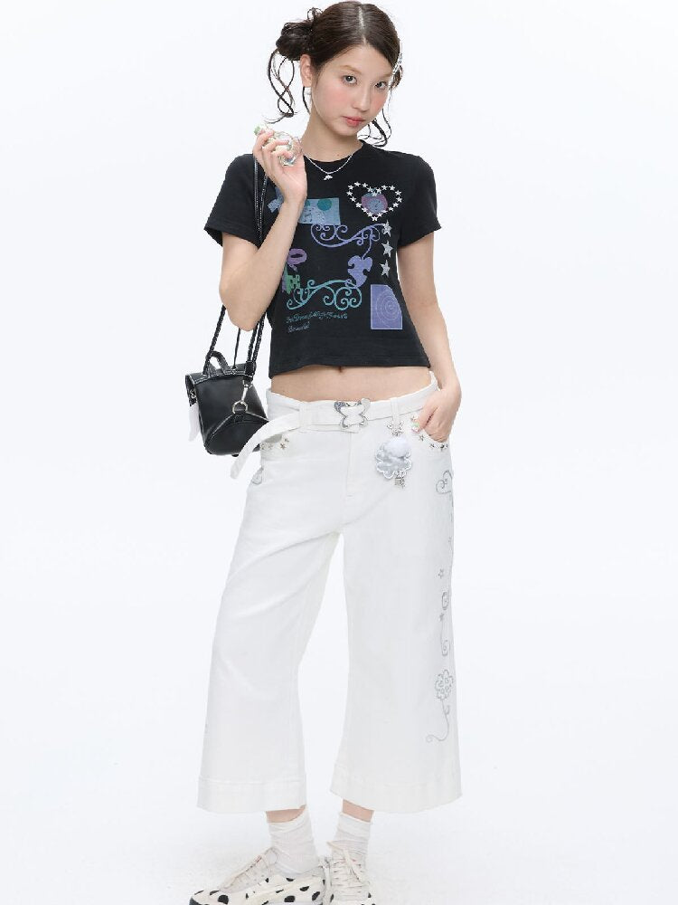 Two Color Vine Slim Short T-Shirt【s0000016407】