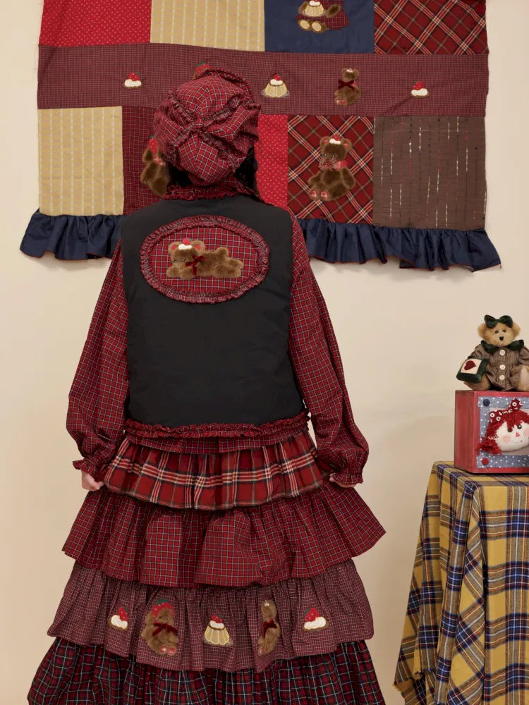 Cotton-trimmed plaid vest【s0000014171】