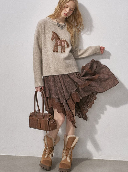 Lace Paneled Irregular Skirt【s0000015901】