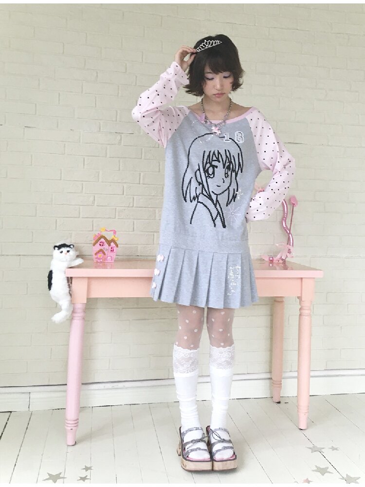 Pink Gray Pixel Pleated Dress【s0000016545】