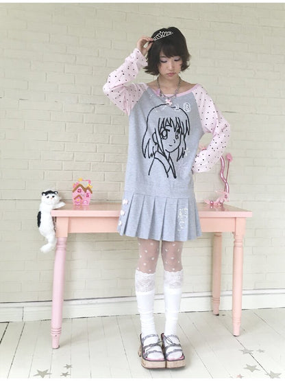 Pink Gray Pixel Pleated Dress【s0000016545】