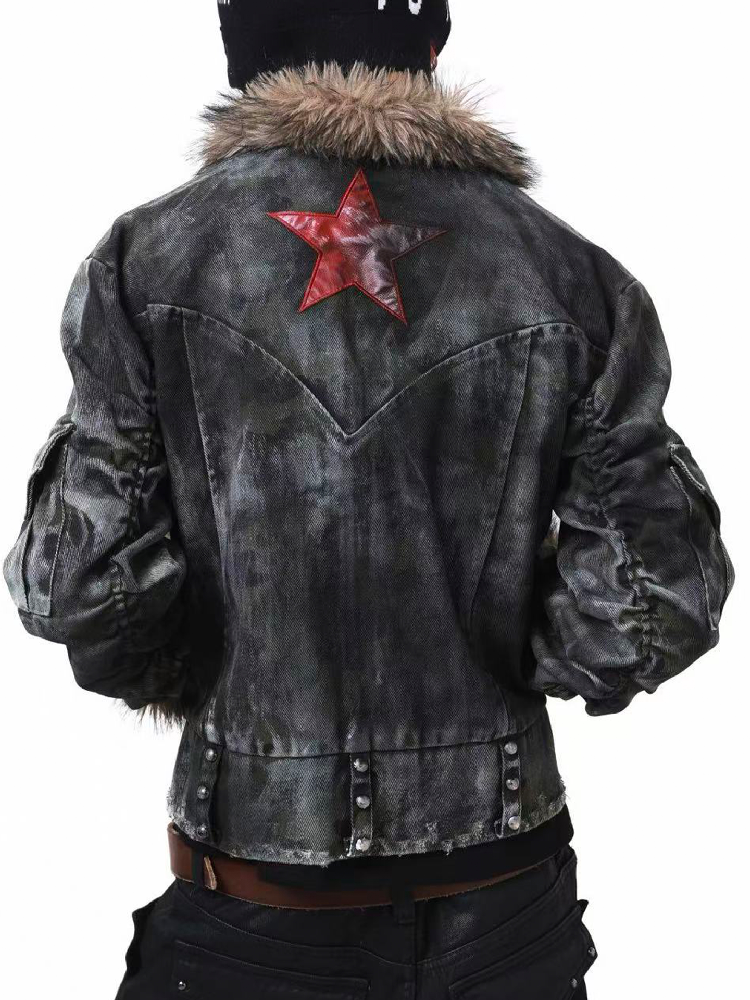 Washed Rivet Fur Collar Jacket【s0000018201】