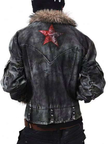 Washed Rivet Fur Collar Jacket【s0000018201】