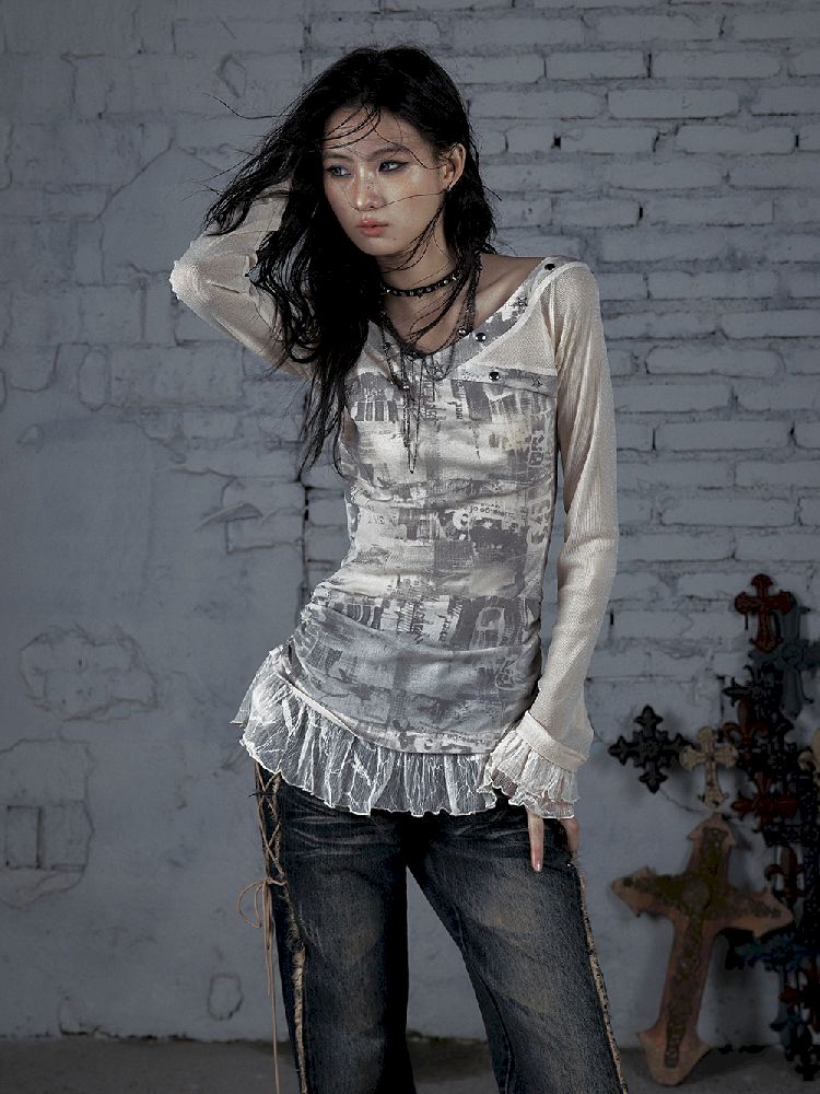 메쉬 스 플라이 싱 슬림 스트레치 긴 슬리브 티셔츠 [S0000011824]