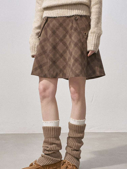 Woolen Plaid A-Line Short Skirt【s0000015220】