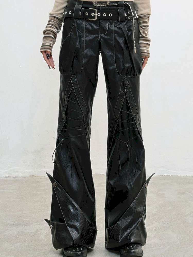 Strap Double Waist Leather Pants【s0000014834】