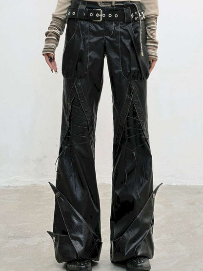 Strap Double Waist Leather Pants【s0000014834】